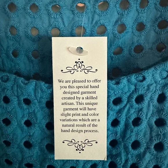 Blue Linen Dress with Eyelet Detail - Picture 3 of 5